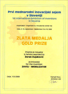 Цеље - Златна медаља Првог иновацијског сајма у Словенији 2009. за свој изум Универзални ортопедски ултралаки имобилизатор добио је Зоран Дујаковић